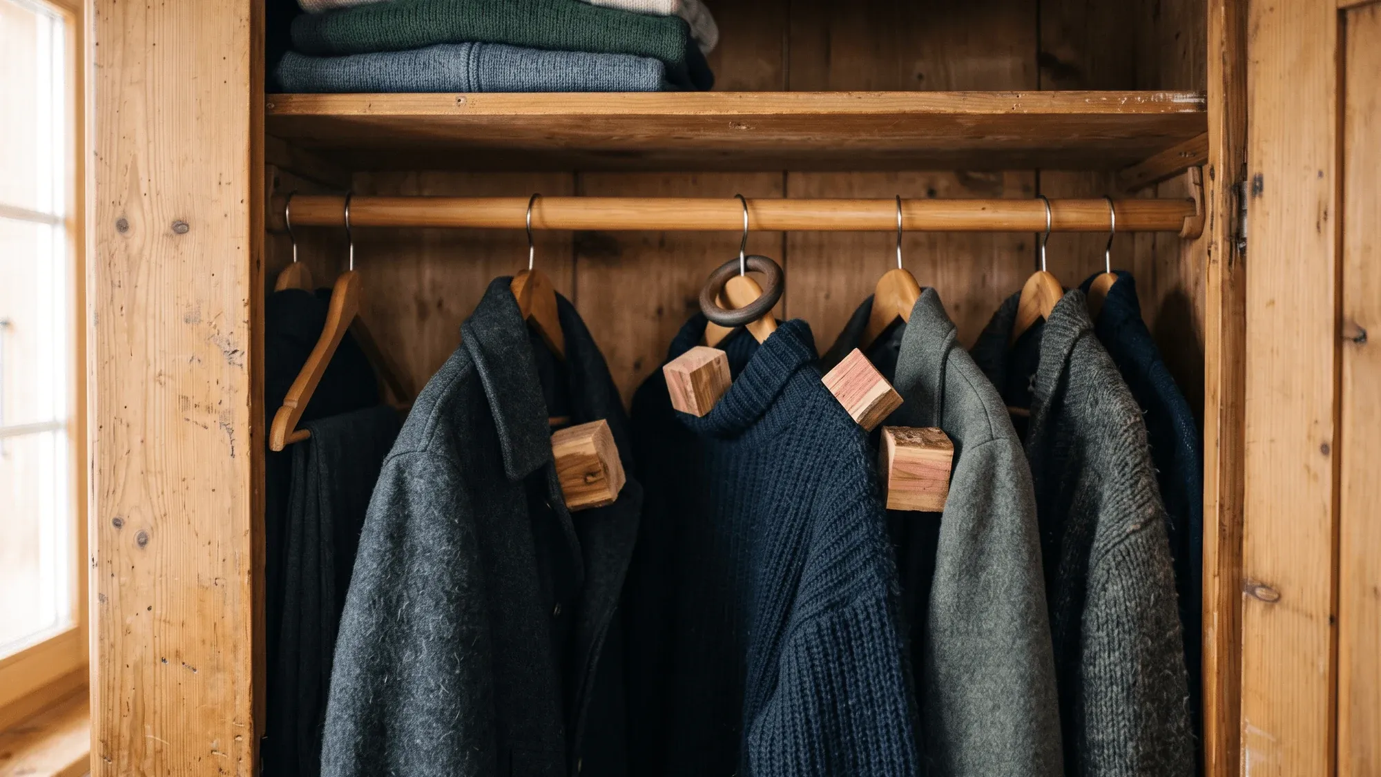 Wollmäntel im Zedernholzschrank